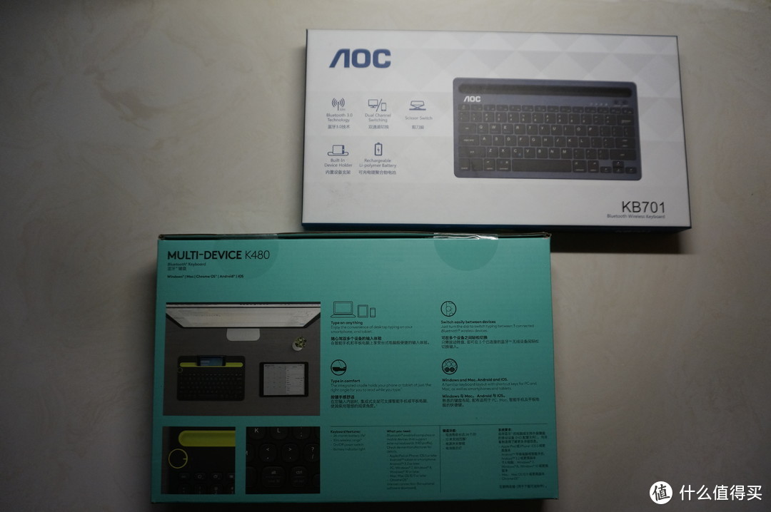 便携蓝牙键盘的对决——罗技LOGITECH K480 VS 冠捷 AOC KB701