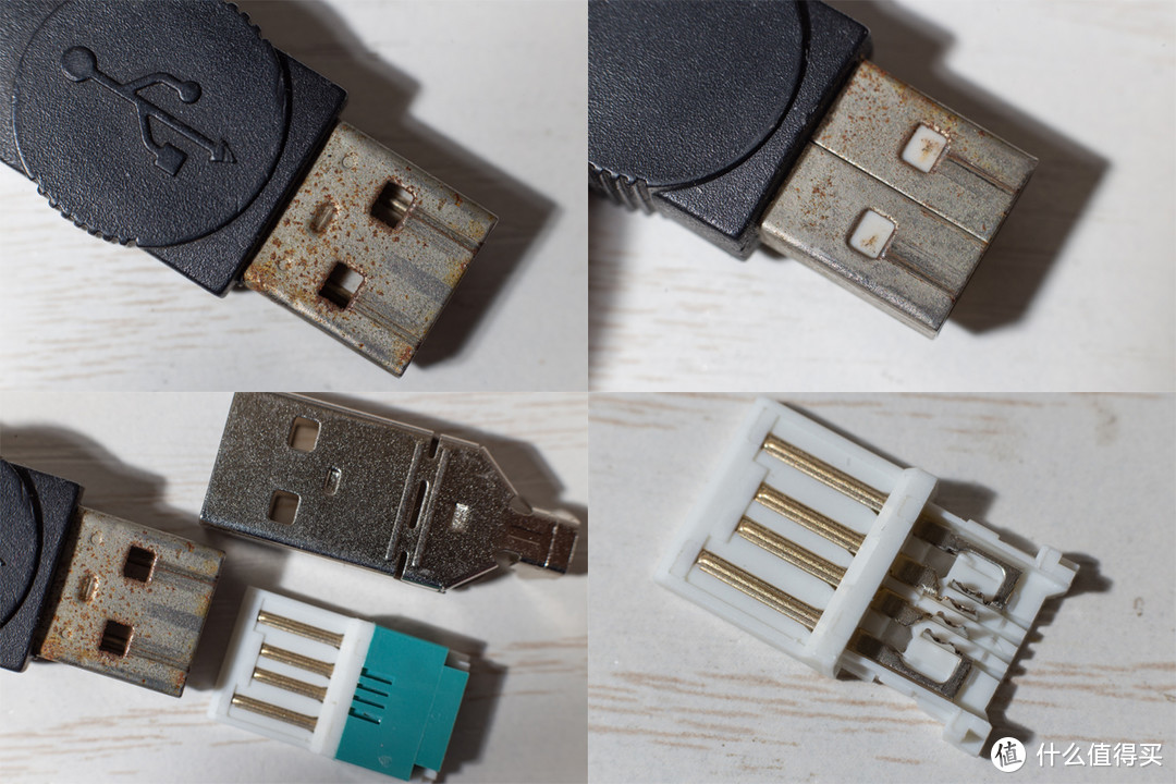 USB接头居然是铁的，氧化严重，导致接触不良