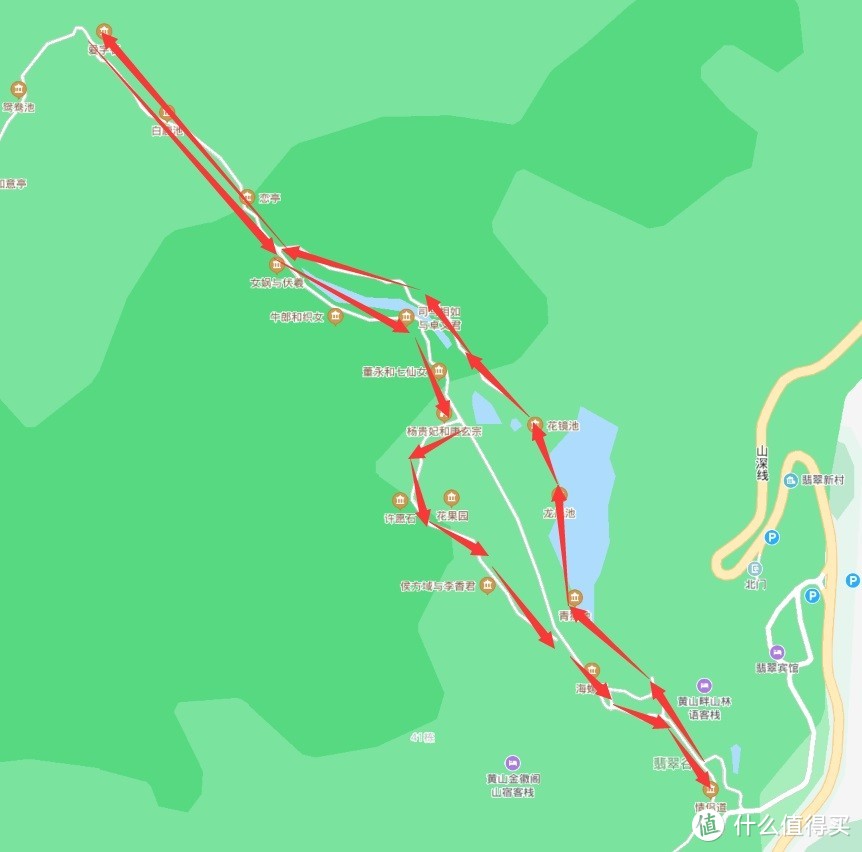 翡翠谷的路线，百度上标的不清晰，实际是按照红色箭头走的