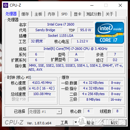 i7-2600（四倍频）CPU-Z参数一览