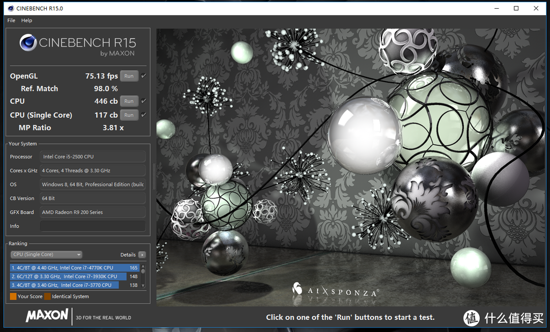 i5-2500 CineBench 15得分：单核117cb，多核446cb