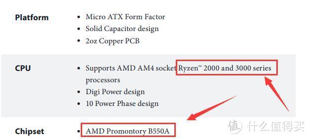 说明书内仅记载支持AM4插槽的Ryzen2000和3000系列CPU