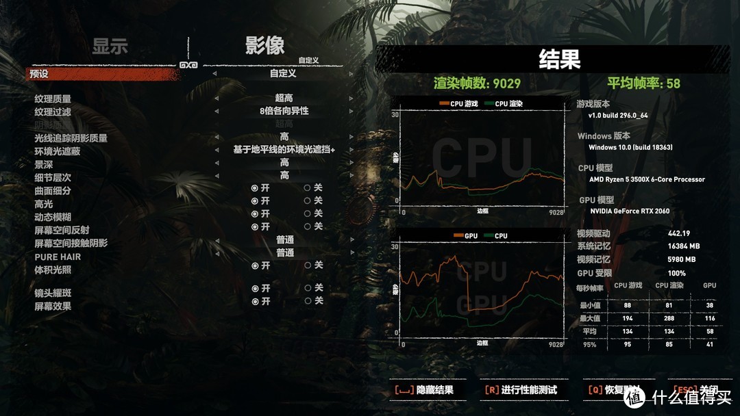 1920x1080,极高画质,RTX ON 高画质 帧率 58fps