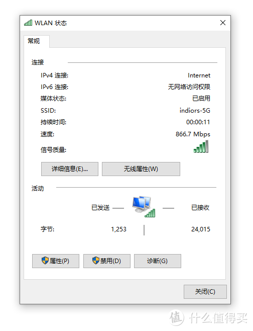 866M的5G无线网卡，信号80%，速率全跑满！（一堵承重墙+1个双层塑钢推拉门）