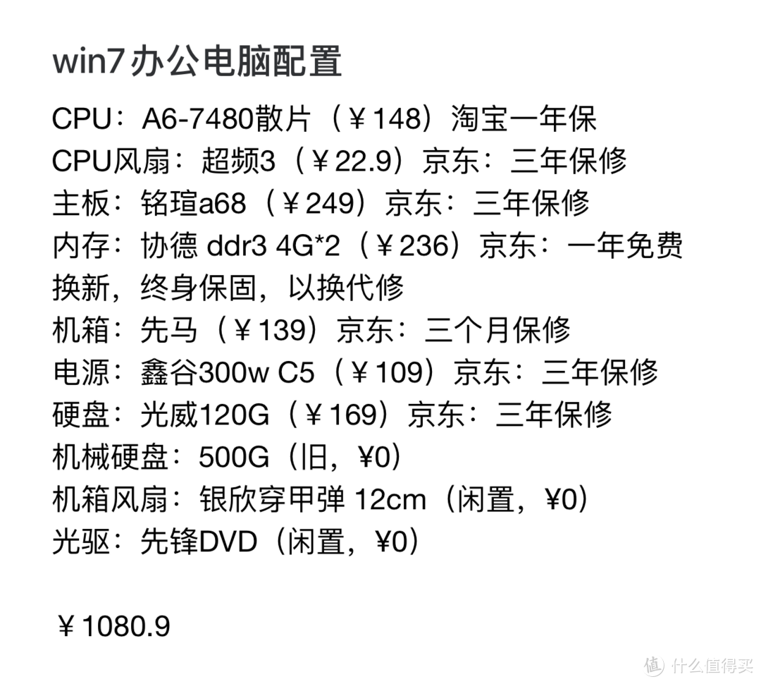 装了一台1000块的WIN7办公电脑