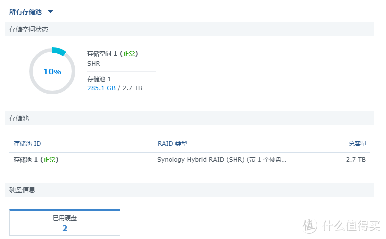 总览界面，也可以看到2.7T的存储池