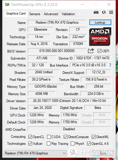GPU-Z一览，HIS这BIOS完全照搬XFX的，时钟频率1226MHz非常具有讯景代表性
