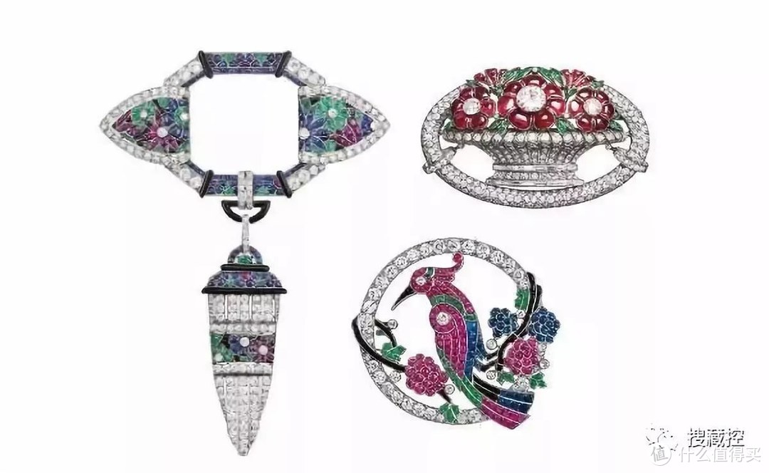 梵克雅宝以埃及法老、中国、日本、波斯等东方元素创作的印度风格胸针和别针 （图片来自Pinterest）