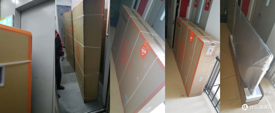 左侧第一张图可见，电视距离电梯门的高度还是有不少距离，电梯门一般在2米以上；
