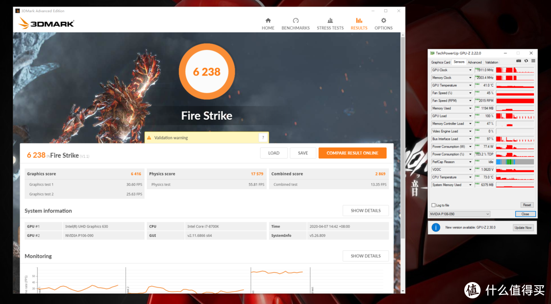 3Dmark Fire Strike得分6238，显卡得分6416