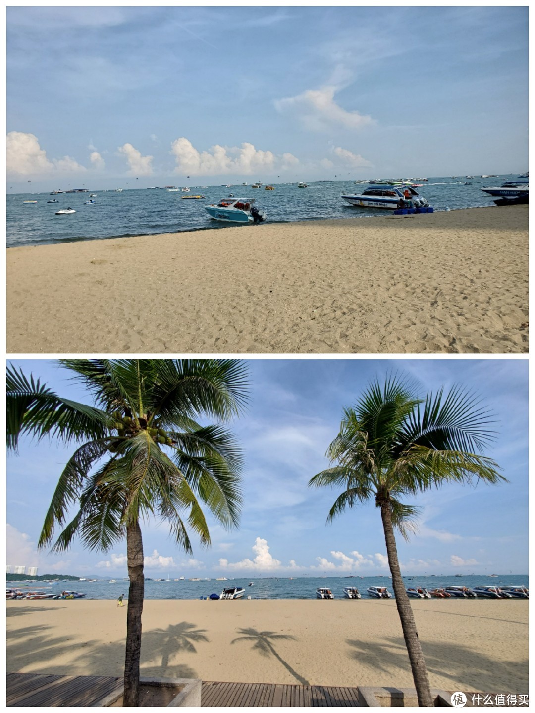 芭提雅的海滩，远处都是玩飞行伞的人