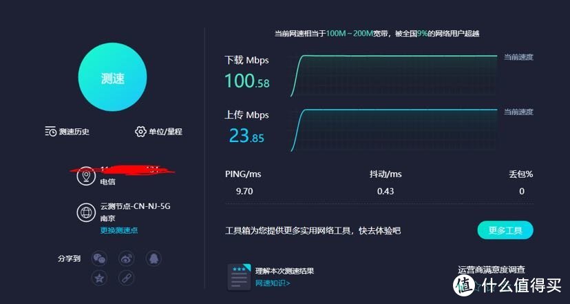 我的电信100M，能够跑满，跟之前的华为路由器差不多