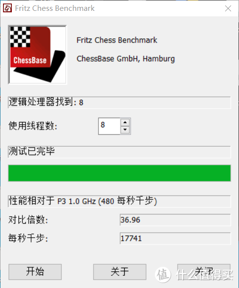 国际象棋跑分，奇怪的是我只能看见也只能选８线程，全线程应该不止这么多