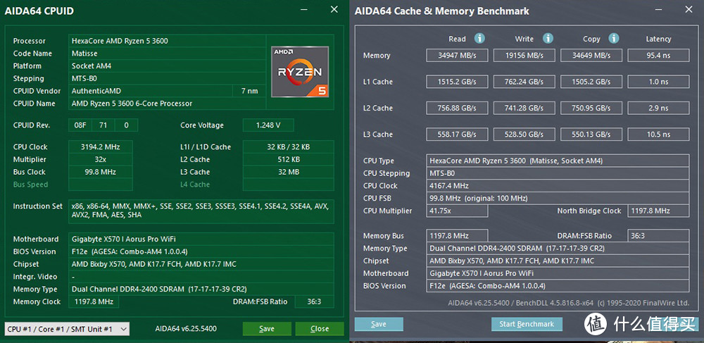 金士顿 HyperX Fury DDR4内存 16G*2 2400C17 测试成绩