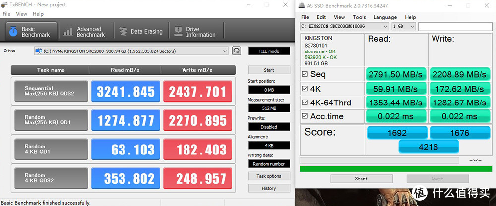 金士顿 KC2000 M.2 1TB固态硬盘 测试成绩