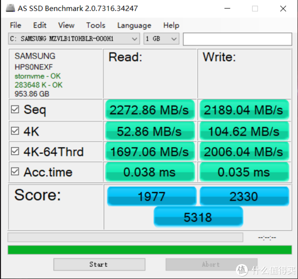 三星PM981A的SSD跑分成绩。