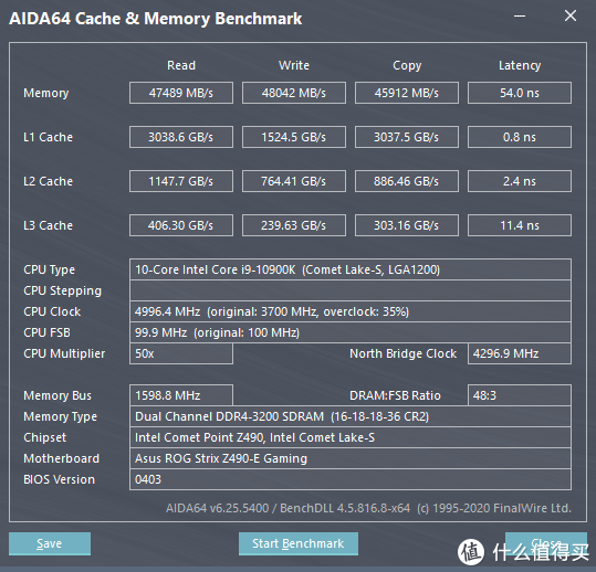 XMP一键超频AIDA64 缓存与内存测试结果