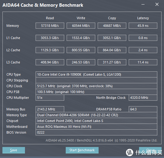 DDR4 3900@1.35v（18-22-22-42） AIDA64 缓存与内存测试