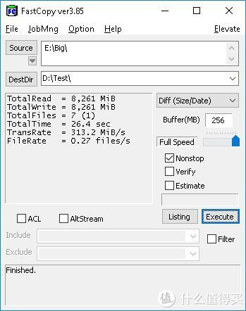 FastCopy读取大文件,313的速度凑合吧