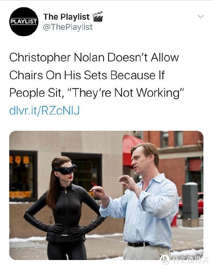 克里斯托弗·诺兰真是个严格的导演，安妮·海瑟薇爆料片场不配备椅子，休息只会让人懈怠