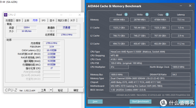 AIDA64内存缓存测试截图（3600MHz）