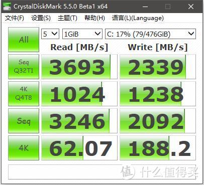 XPG的CDM跑分参考，读取接近3700，写入2300，还不错