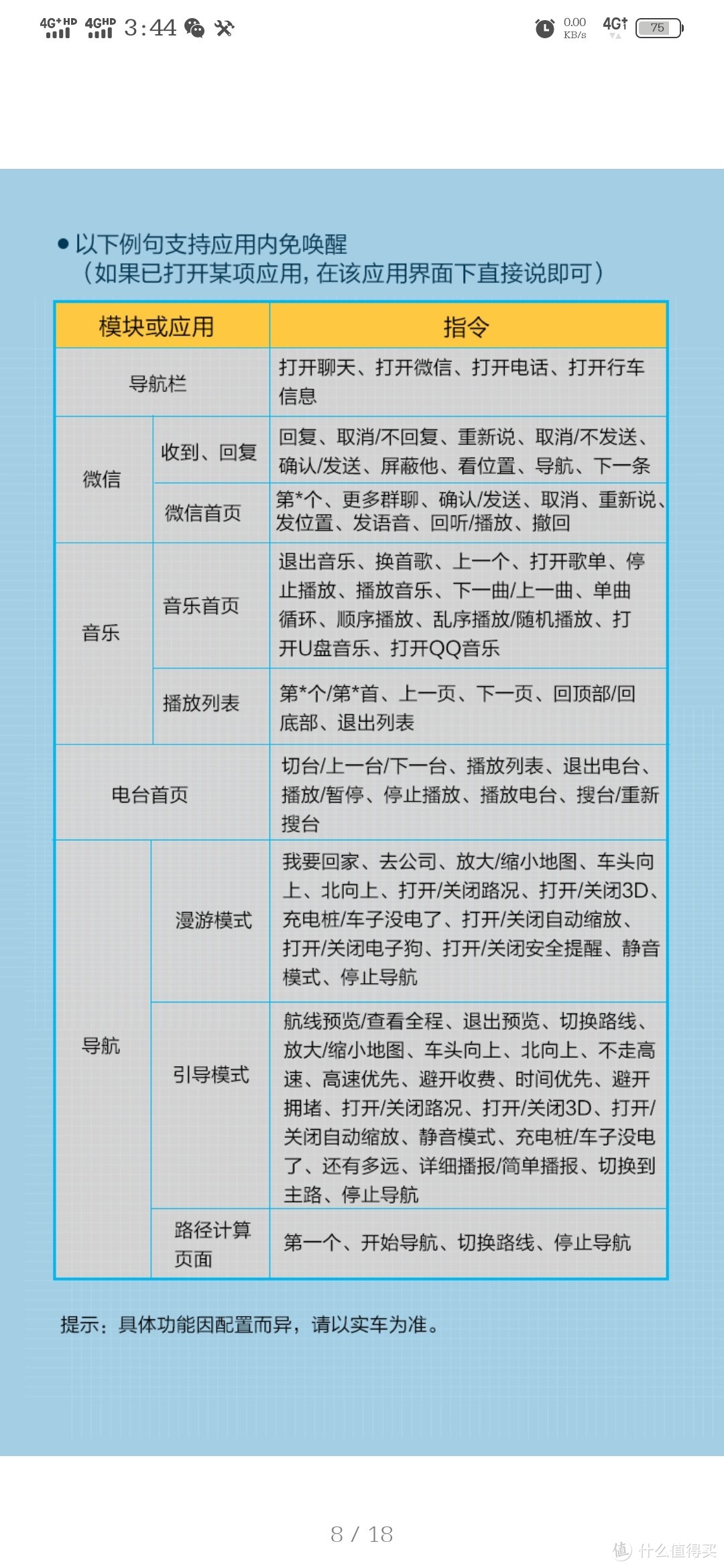 ↑  引用E300P的电子说明书介绍的部分AI指令，上述指令我基本都测试过了一遍，AI语音系统的识别能力和响应速度都还是不错的。