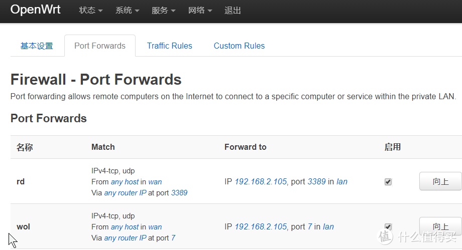 OpenWrt 的端口转发设置页面