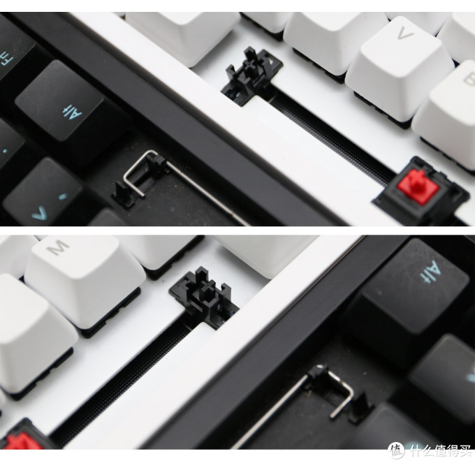 平衡杆与卫星轴作为机械键盘大键位最常见的两种固定方式,我就不在这