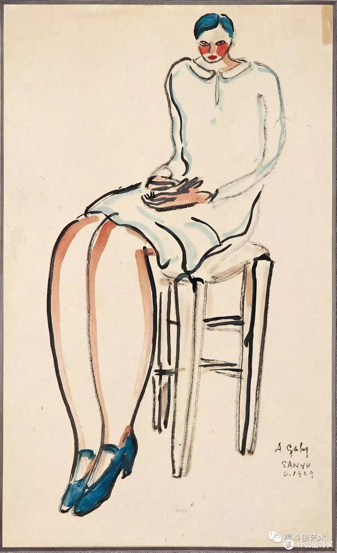 常玉肖像作品《坐在椅子上的蓝发女士》，创作于1929年