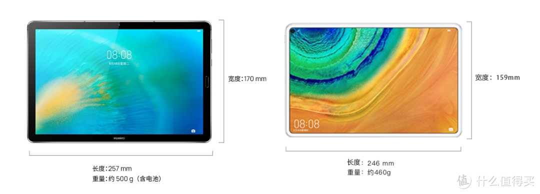 MatePad Pro和MatePad 10.8的尺寸对比