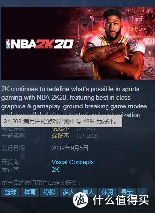 Steam特价促销：《NBA 2K20》原价199元现在只要16元即可购买