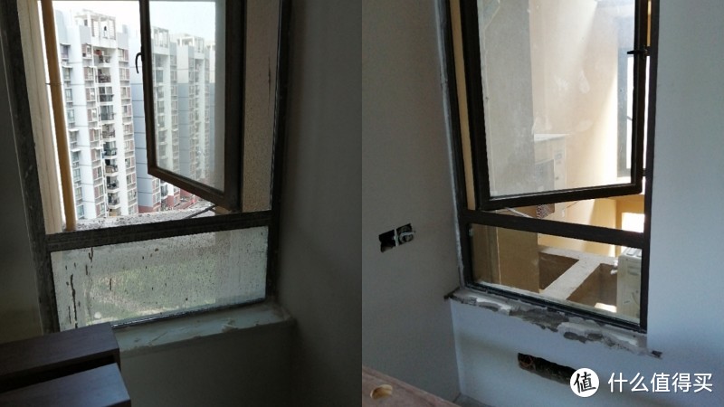左边的窗户没擦，右边是劳动的结果