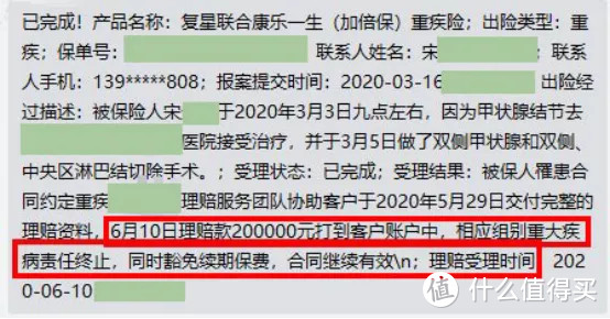 20万重疾险甲状腺癌理赔案例