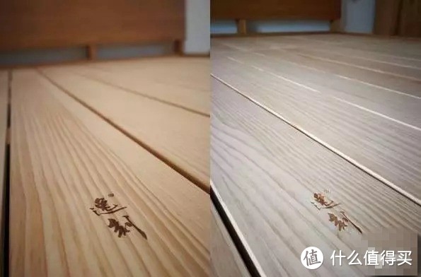 大量平行花纹是径切板的典型特征，径切板对材质要求更高，损耗也高一些，一般很少能在其他木材上看到，但是新西兰松和芬兰松，树径大，木材直，是可以有径切板的