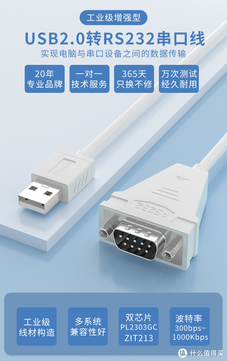 帝特新品USB2.0转RS232工业级串口线