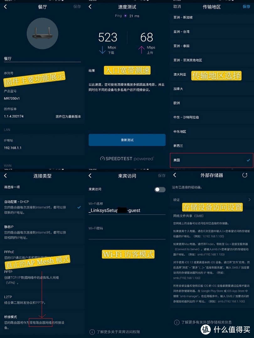 Linksys 固件一直以来给人印象是简洁美观实用为主，也遇到过网友吐槽功能太少，但个人观点正好相反，觉得功能实用而不失简洁，可能也是各有所爱吧。其中AP Mesh 模式（桥接模式）才是Mesh 组网的灵魂所在，纵观国内大部分房屋的网线部署特点（所有房间的网线汇集到弱电箱内，通过交换机连接），尤其是已经有了主路由的前提下（提供特殊功能），AP 模式就真的成为了组网的刚需、甚至必备