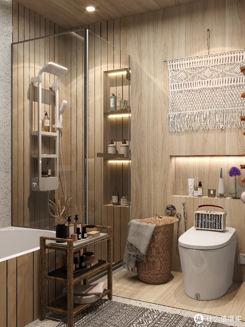 🌾原木风浴室|花洒🚿淋浴和浴缸泡澡