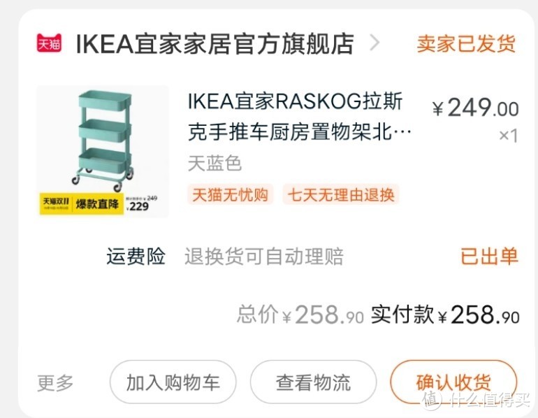 IKEA宜家RASKOG拉斯克手推车厨房置物架北欧分类带轮小推车收纳盒