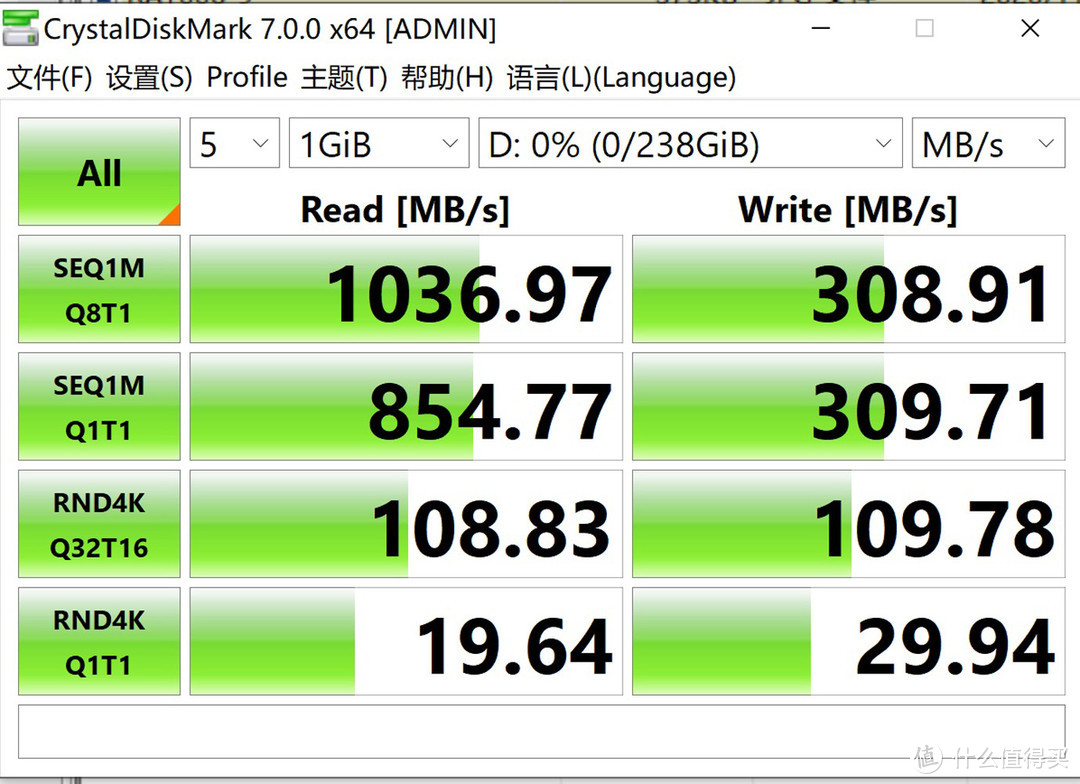 CrystalDiskMark 的跑分情况