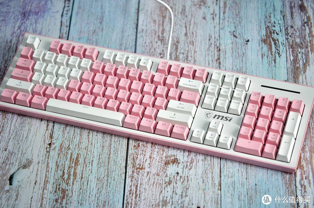 微星GK50Z PIXEL199的粉色系+青轴104键机械键盘，终于圆了老夫多年的少女心