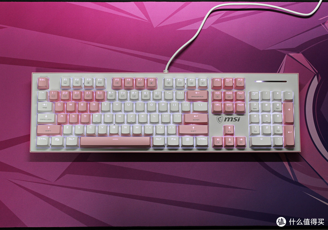 向粉白配色投降，微星GK50Z Pixel 机械键盘开箱