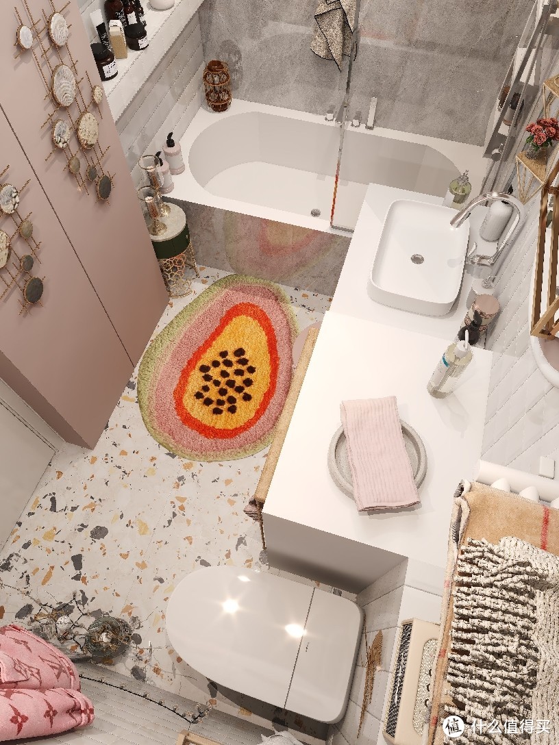 粉系理想卫生间 🌸️泡澡淋浴+智能马桶