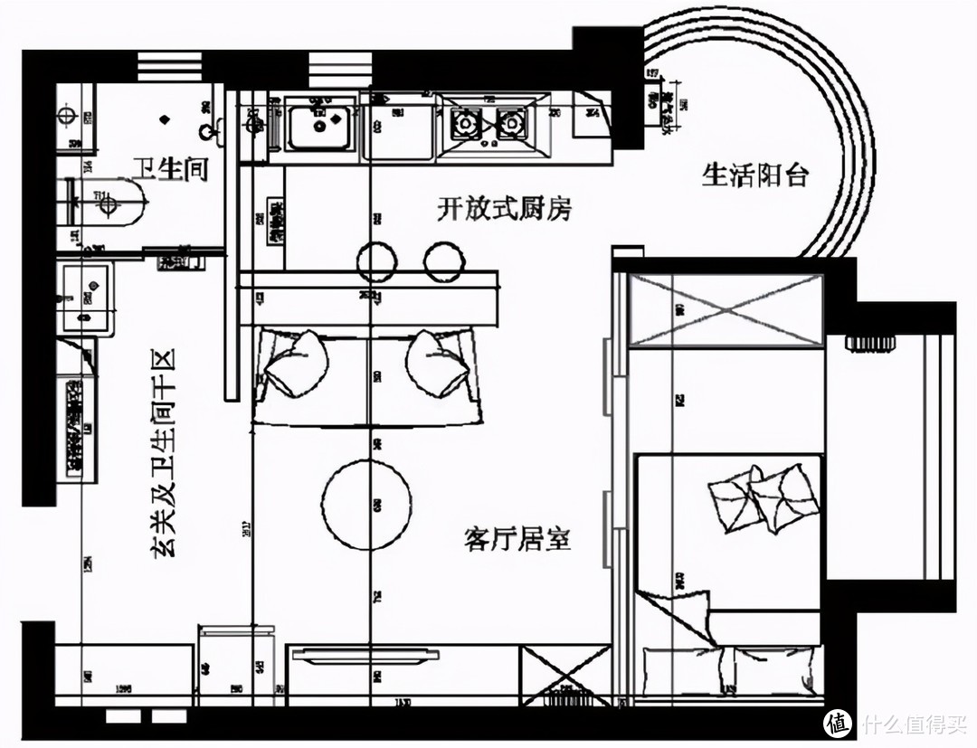 精致的单身生活，一室一厅一厨开放式空间，洄游动线简单舒适