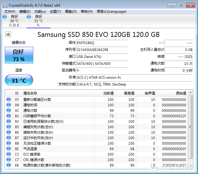 75块钱的850EVO（120G）开箱测评