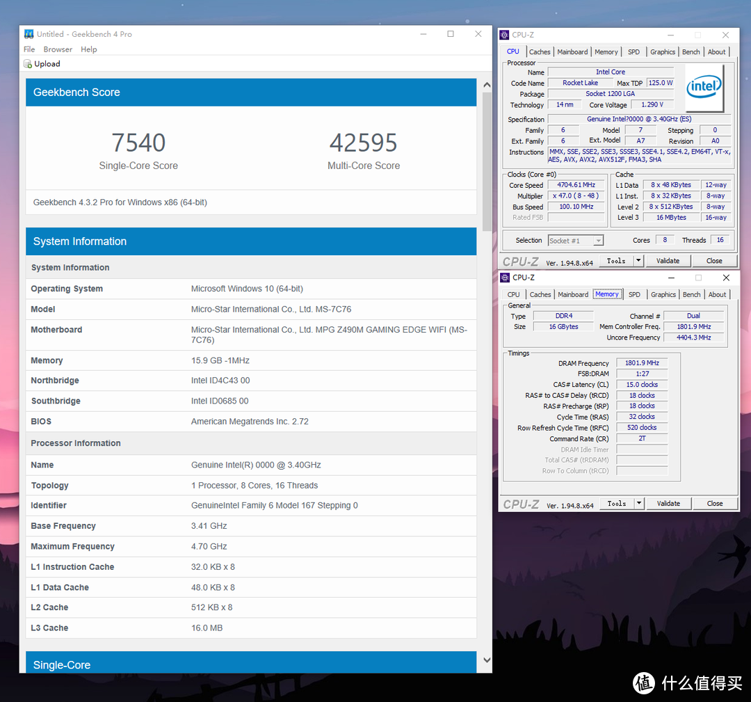 GEEKBENCH4.3.2     4.7G单核7540多核42595