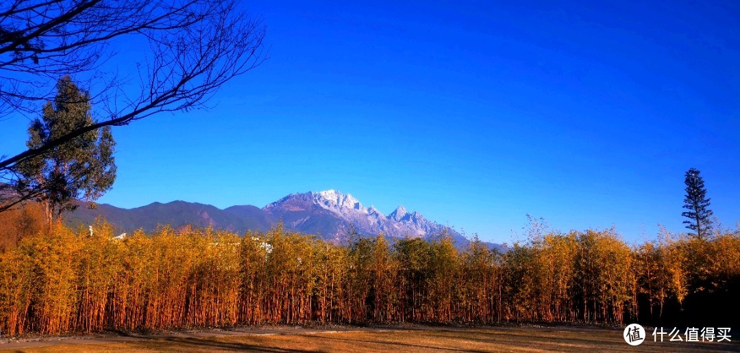 远处的玉龙雪山束河古镇