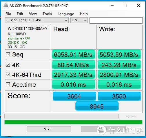 AS SSD Benchmark 1GB成绩