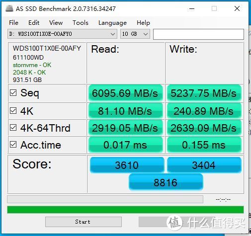 AS SSD Benchmark 10GB成绩