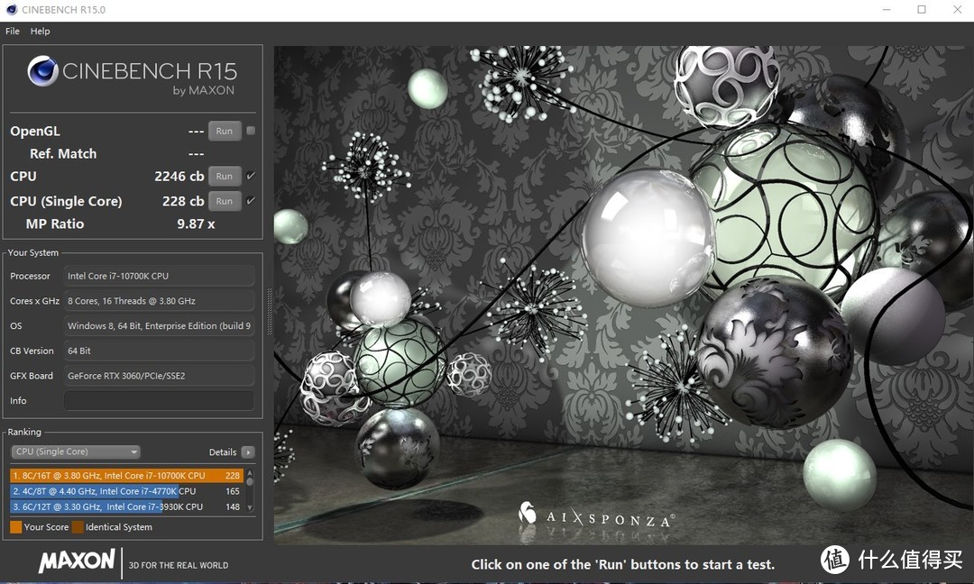 CineBench R15 单核228多核2246